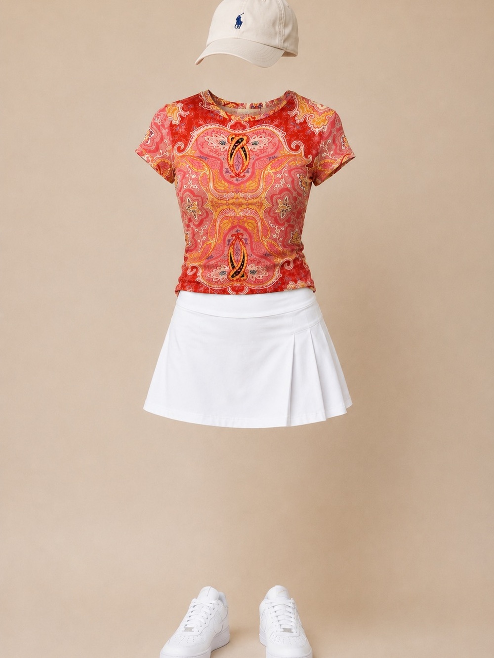 Polo Jeans Paisley Batik Women's Top - Red, pink, and Yellow, size L